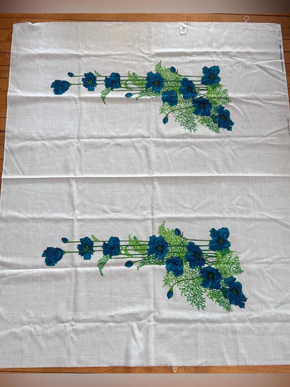 Vintage Alfred Shaheen Fabric Hawaiian floral blue hand panted 60s